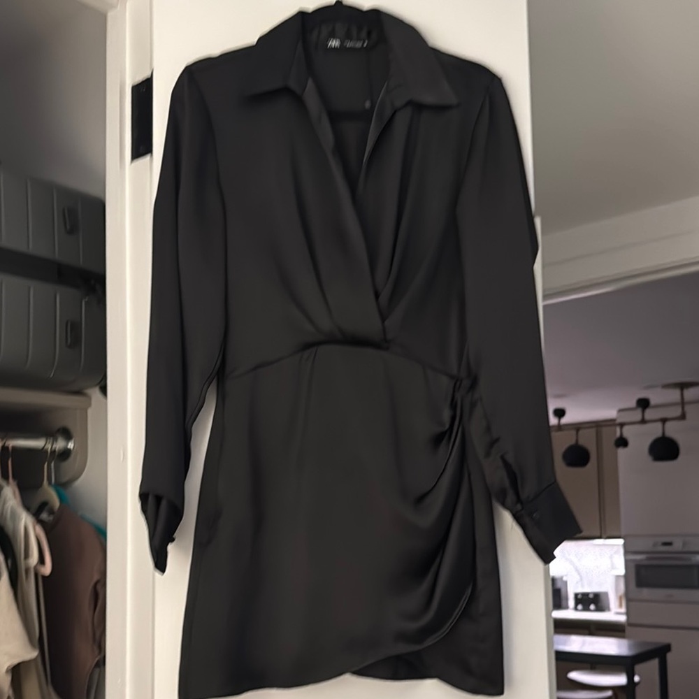 Zara Black Long Sleeve Wrap Blouse